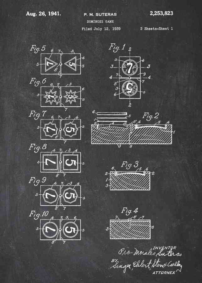Patent Blueprint dominoes A4 Photo Print