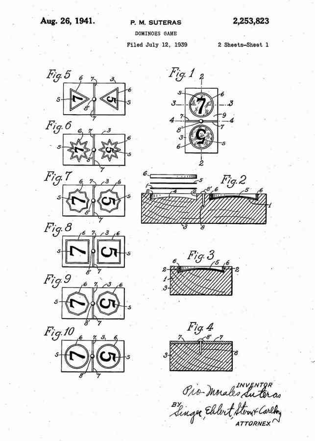 Patent Blueprint dominoes 4 A4 Photo Print