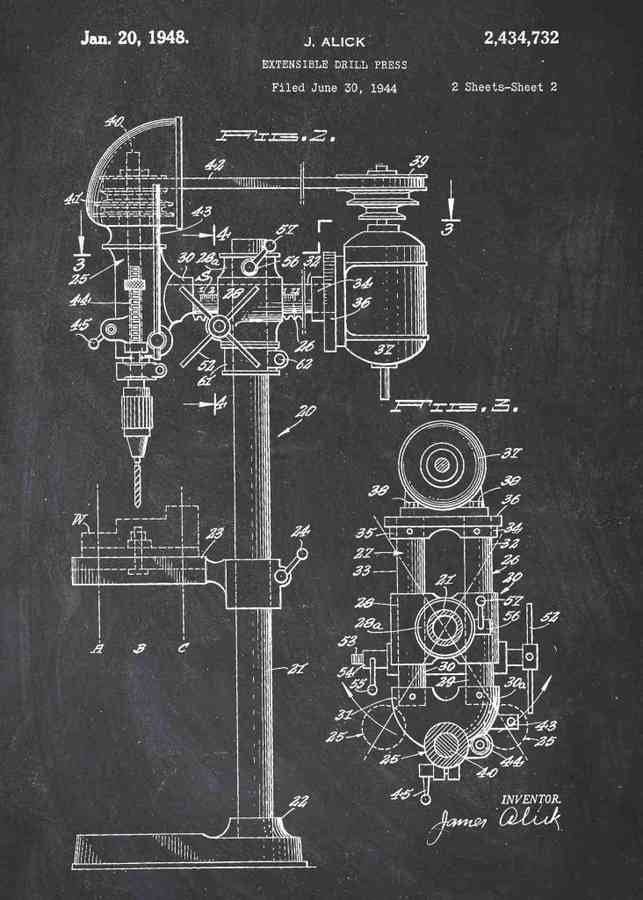 Patent Blueprint drill A4 Photo Print