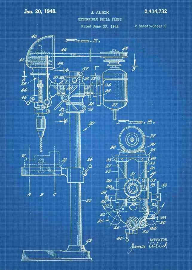 Patent Blueprint drill 3 A4 Photo Print