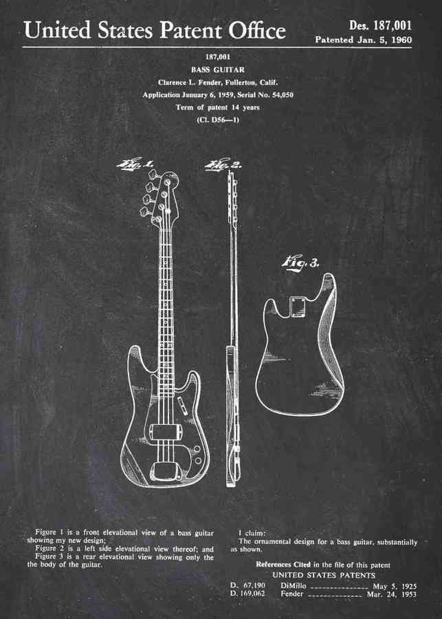 Patent Blueprint fender bass guitar A4 Photo Print