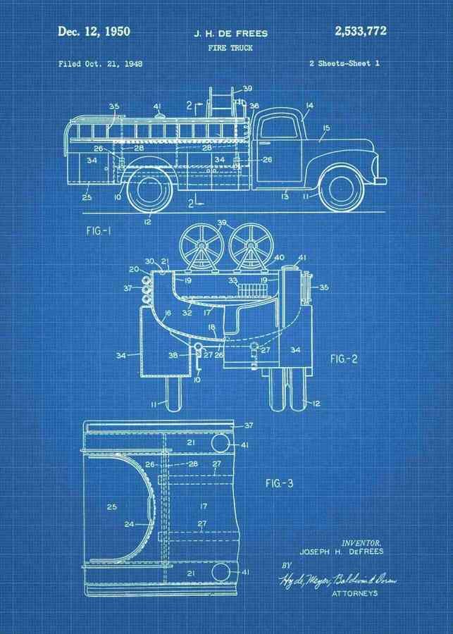 Patent Blueprint firefighter truck 3 A4 Photo Print