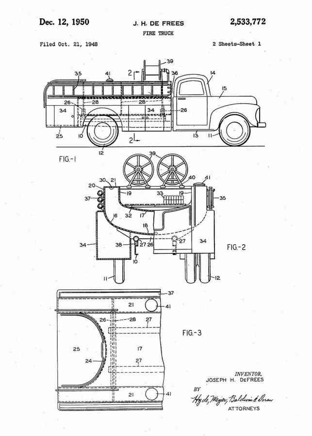 Patent Blueprint firefighter truck 4 A4 Photo Print