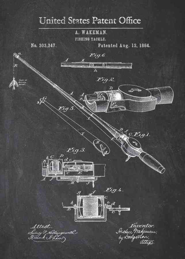 Patent Blueprint fishing rod A4 Photo Print