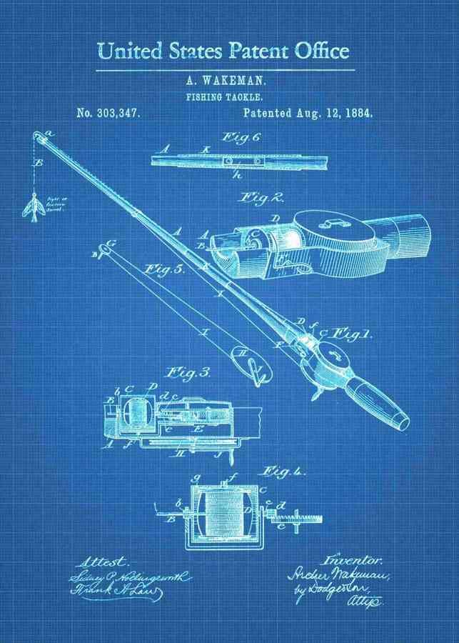Patent Blueprint fishing rod 3 A4 Photo Print