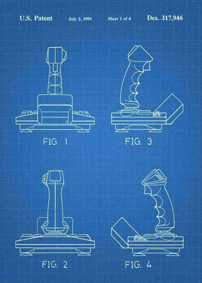 Patent Blueprint flight sim gaming joystick 3 A4 Photo Print