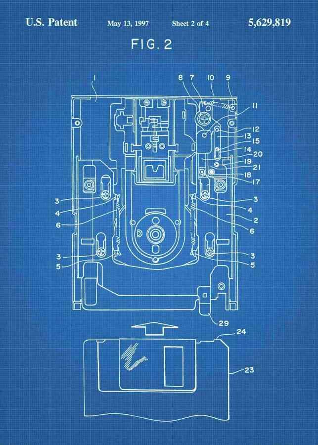Patent Blueprint floppy disk 3 A4 Photo Print