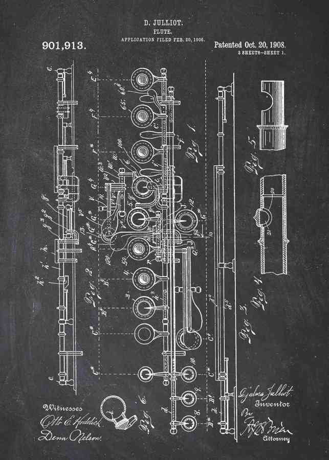 Patent Blueprint flute A4 Photo Print