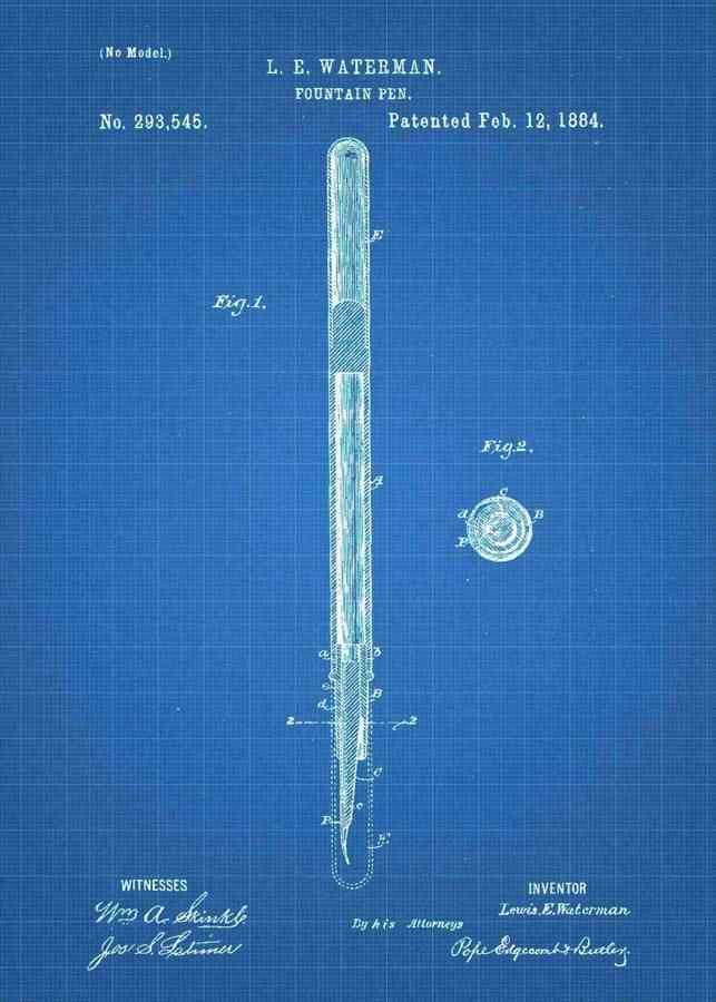 Patent Blueprint fountain pen 3 A4 Photo Print