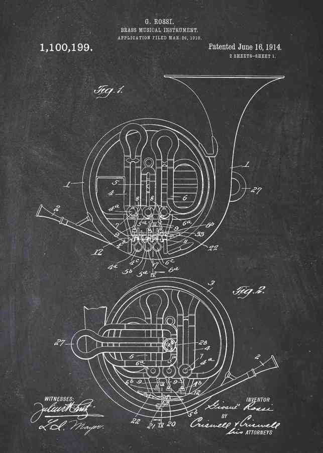 Patent Blueprint french horn A4 Photo Print
