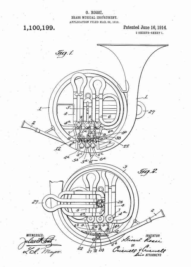 Patent Blueprint french horn 4 A4 Photo Print