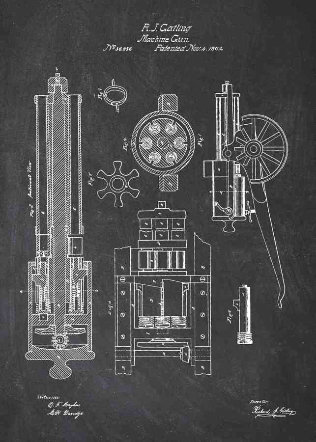 Patent Blueprint gatling machine gun A4 Photo Print