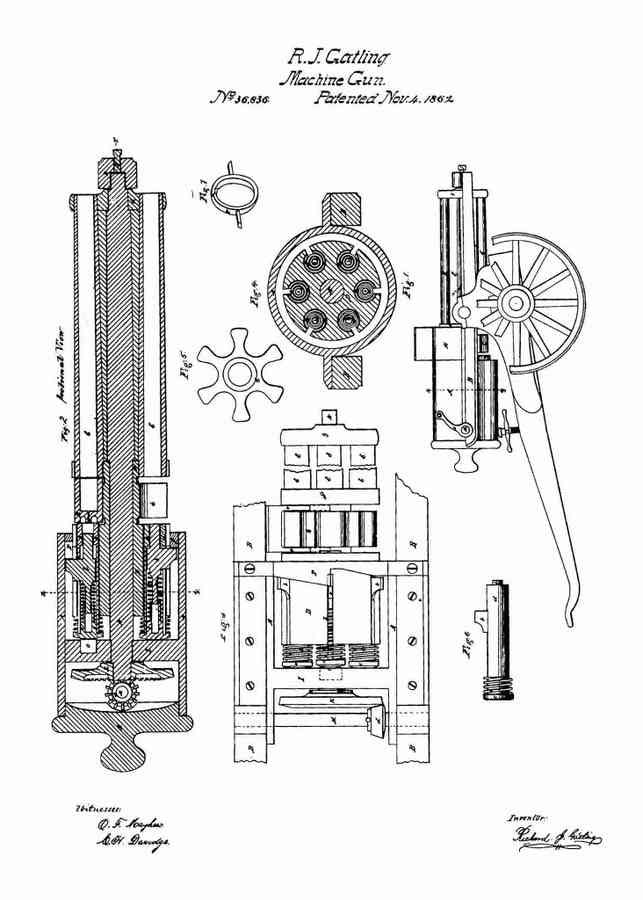 Patent Blueprint gatling machine gun 4 A4 Photo Print
