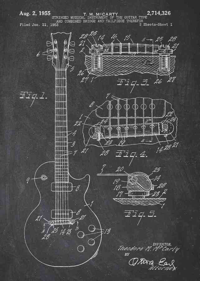 Patent Blueprint gibson guitar A4 Photo Print