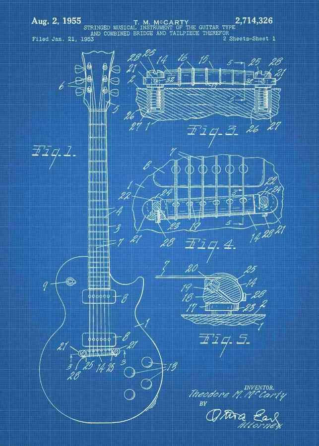 Patent Blueprint gibson guitar 3 A4 Photo Print