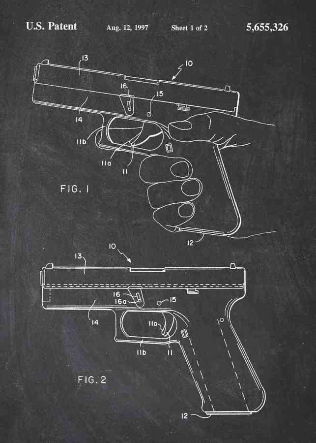 Patent Blueprint glock 19 handgun A4 Photo Print