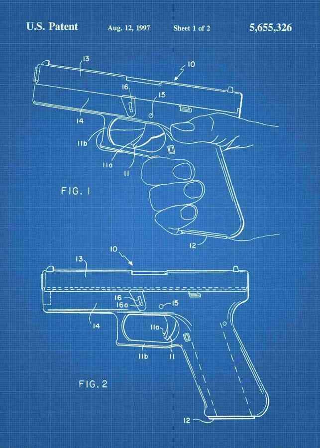 Patent Blueprint glock 19 handgun 3 A4 Photo Print