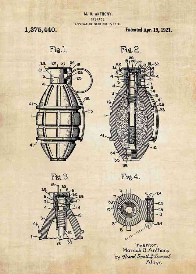 Patent Blueprint grenade A4 Photo Print