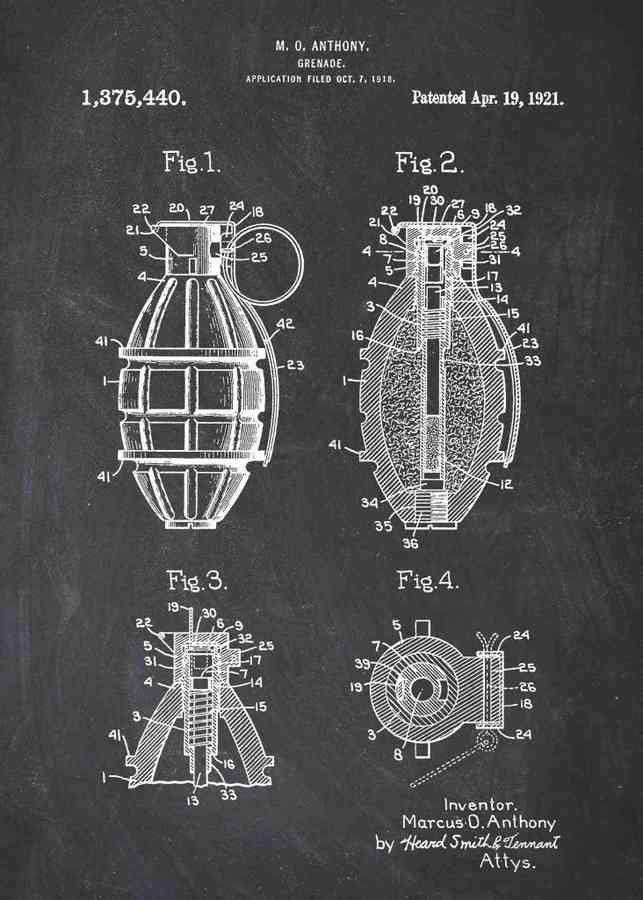 Patent Blueprint grenade 3 A4 Photo Print