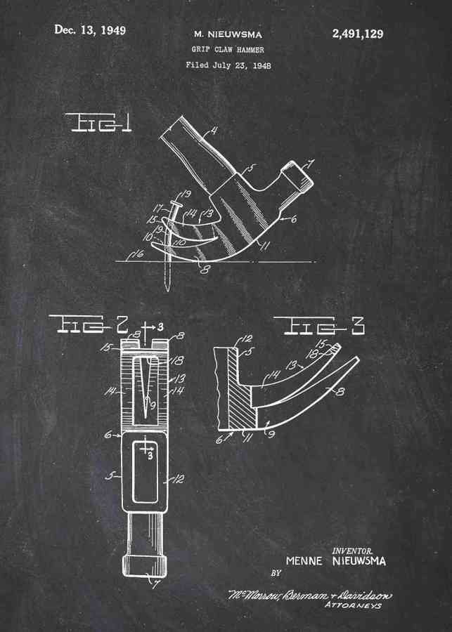 Patent Blueprint hammer A4 Photo Print