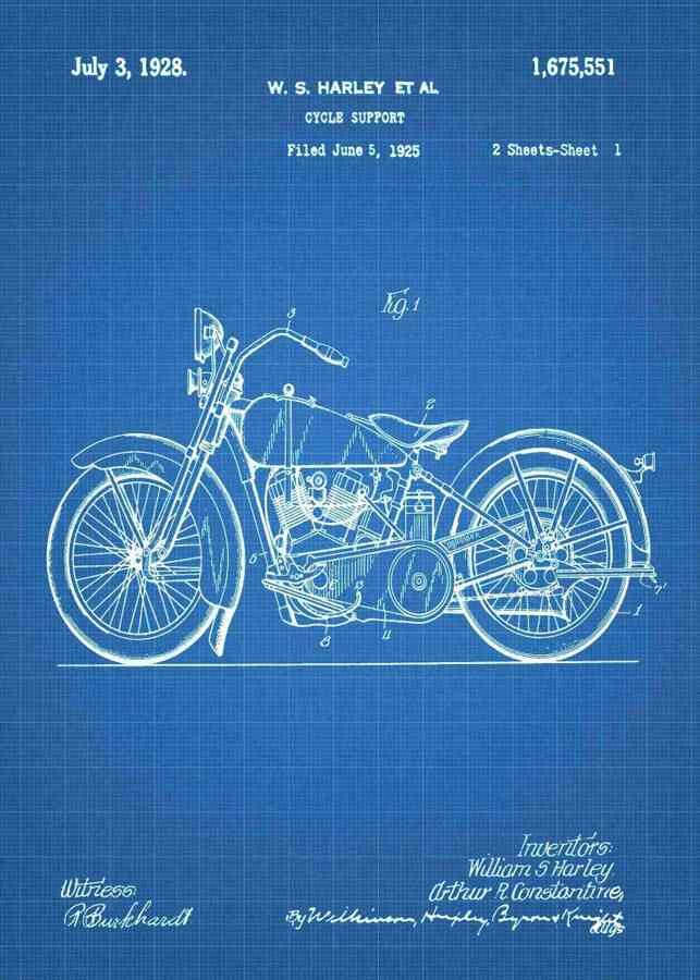 Patent Blueprint harley davidson motorcycle 3 A4 Photo Print