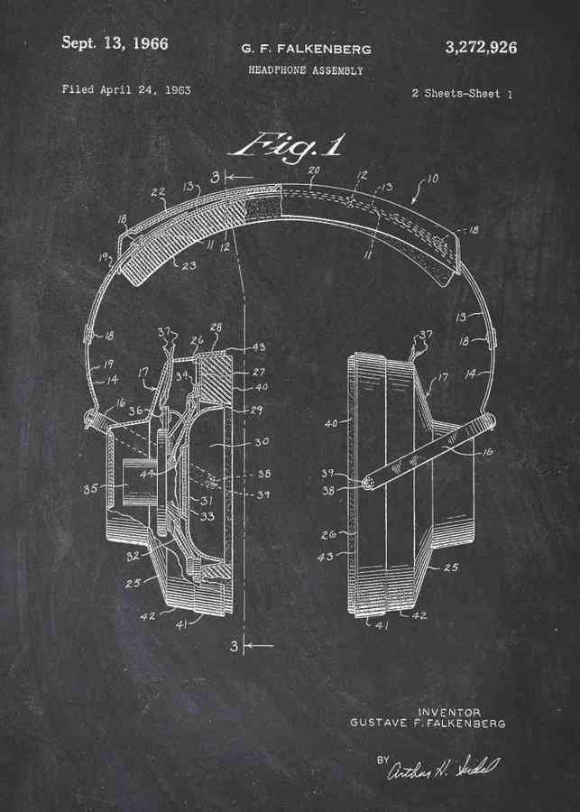Patent Blueprint headphones A4 Photo Print