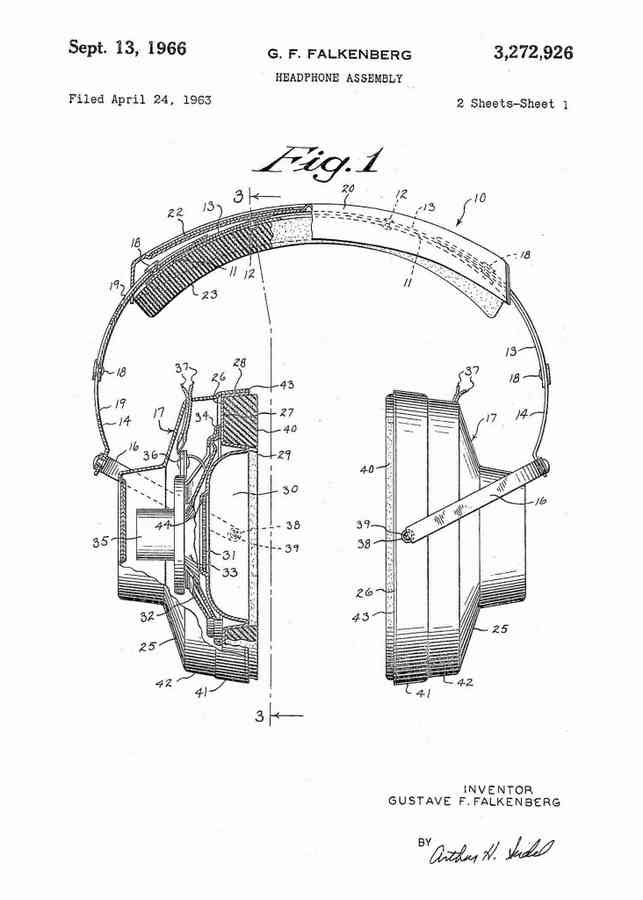 Patent Blueprint headphones 4 A4 Photo Print