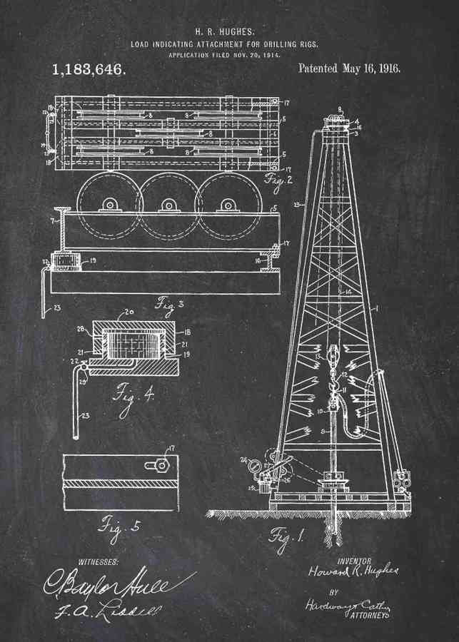 Patent Blueprint howard hughes oil drilling rig A4 Photo Print