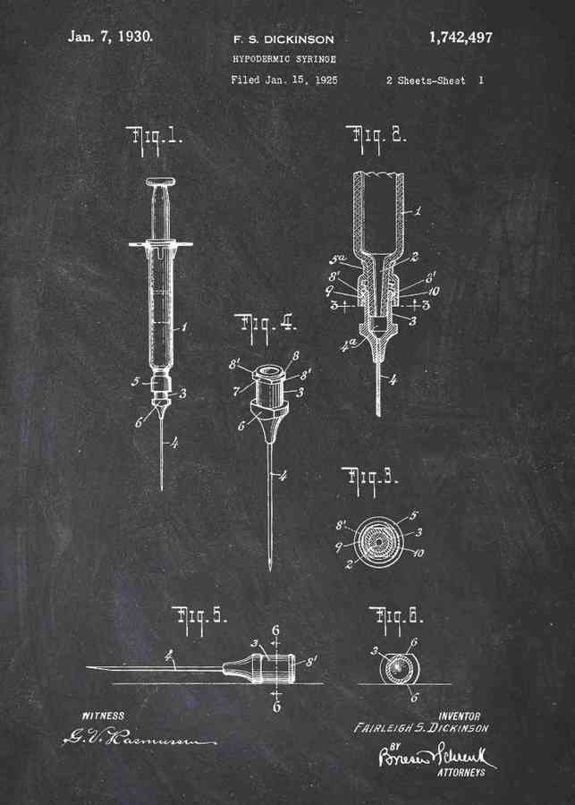 Patent Blueprint hypodermic syringe A4 Photo Print