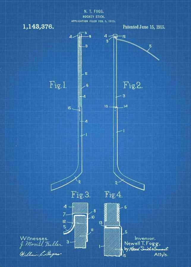 Patent Blueprint ice hockey stick 3 A4 Photo Print
