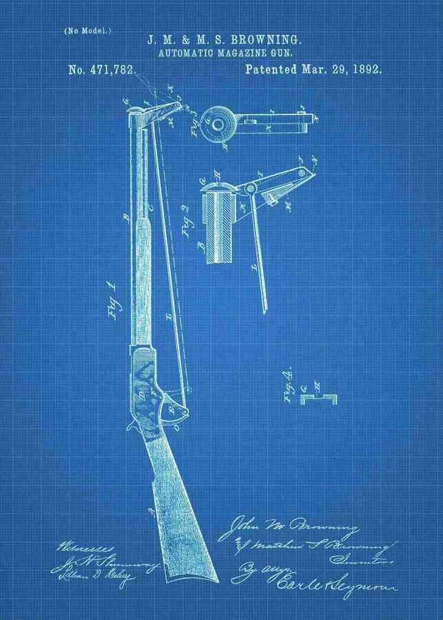 Patent Blueprint john browning automatic magazine gun 3 A4 Photo Print
