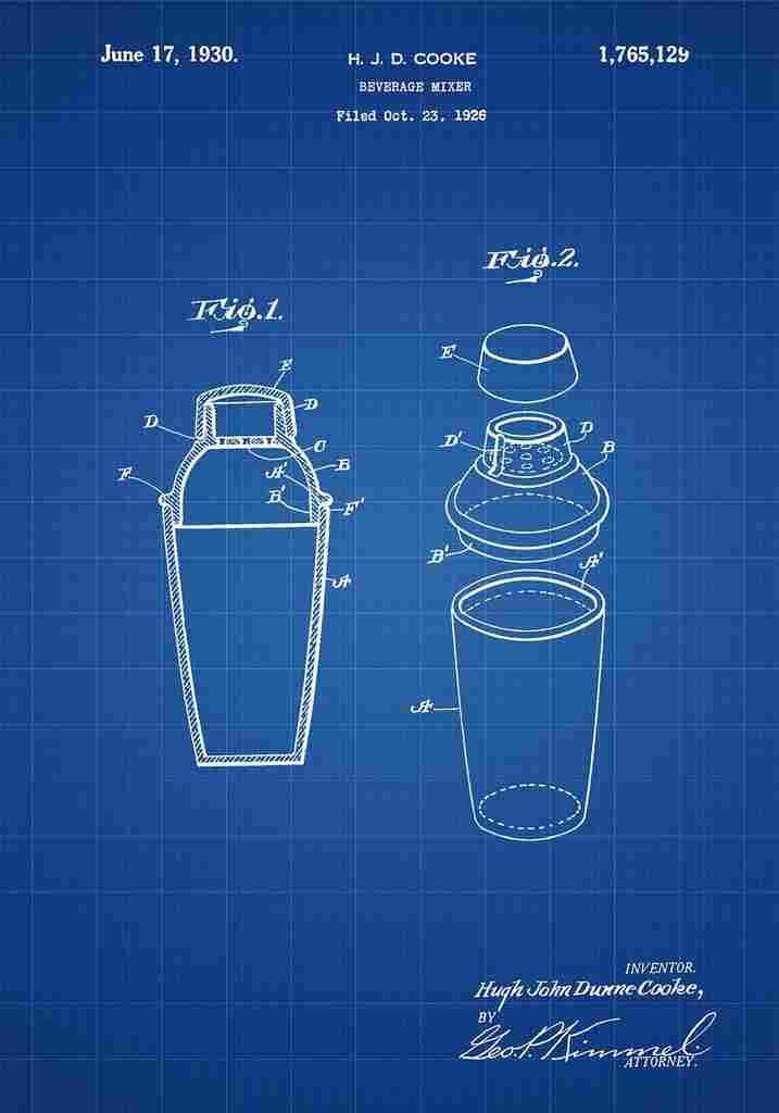 Patent Blueprint lShaker blue A4 Photo Print
