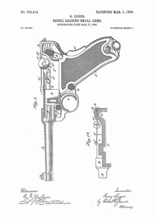 Patent Blueprint luger pistol 4 A4 Photo Print