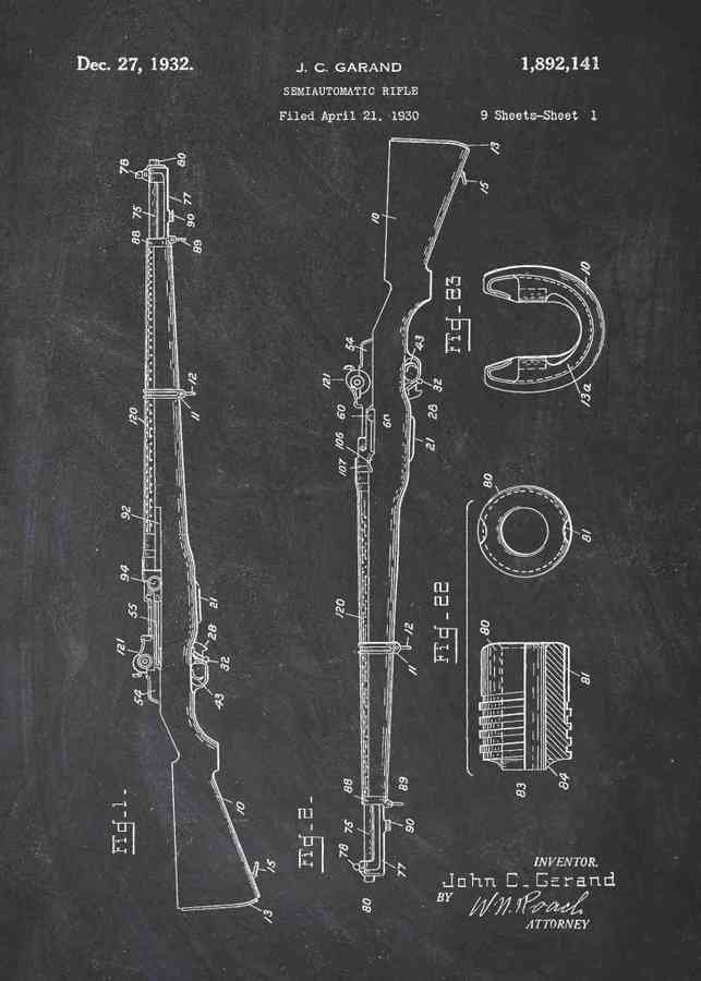 Patent Blueprint m1 garand A4 Photo Print