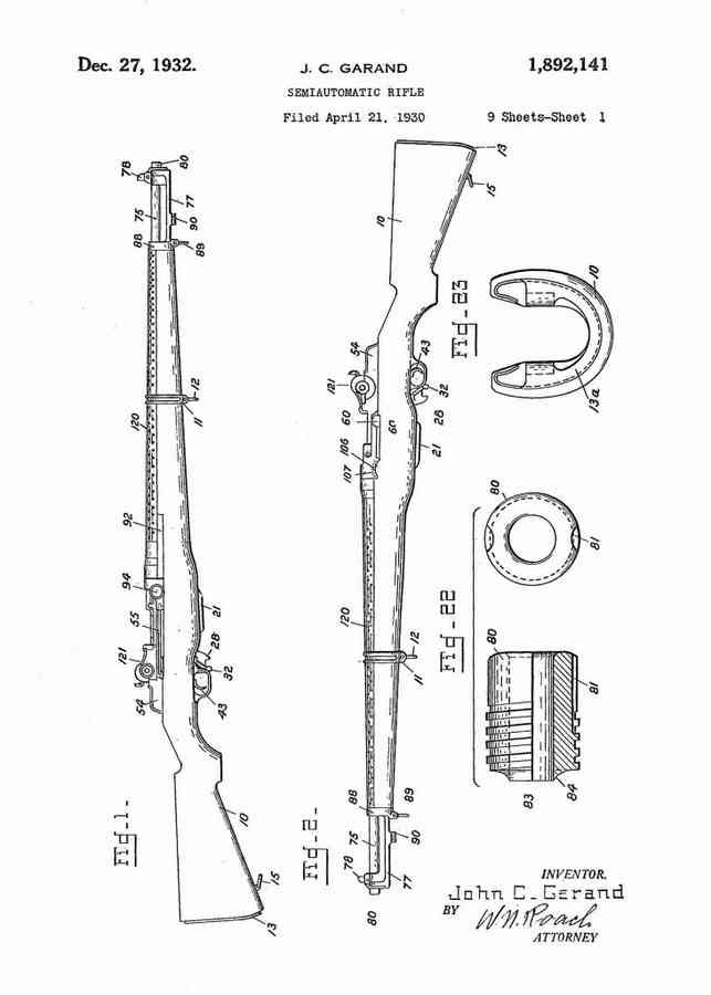 Patent Blueprint m1 garand 4 A4 Photo Print
