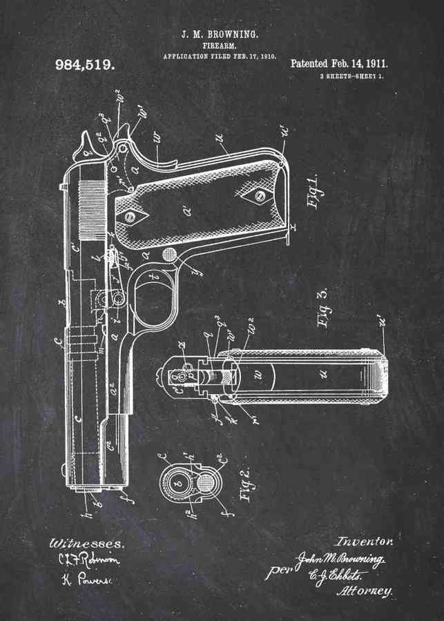 Patent Blueprint m1911 handgun A4 Photo Print