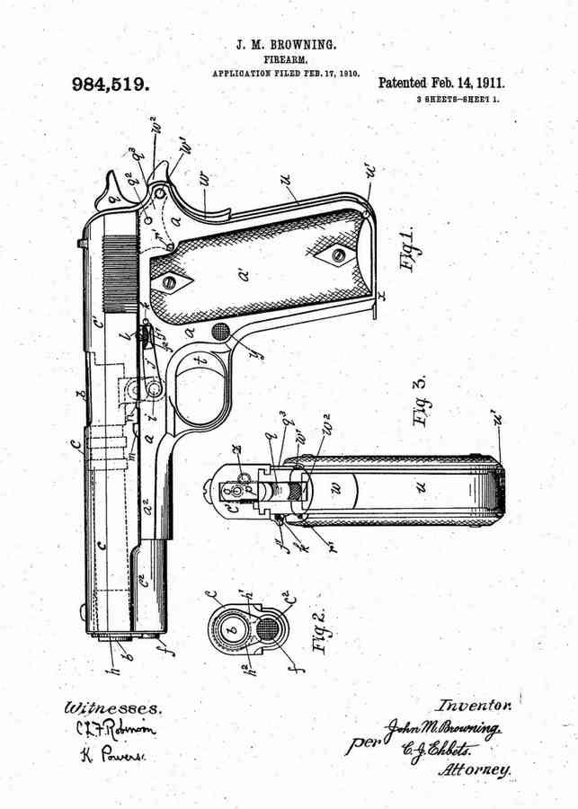 Patent Blueprint m1911 handgun 4 A4 Photo Print