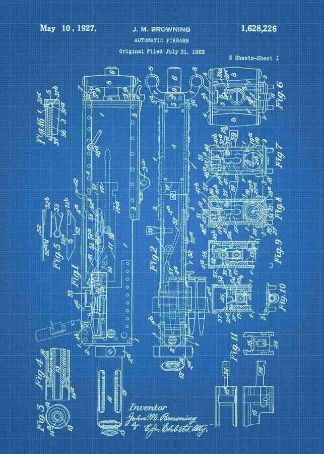 Patent Blueprint m2 browning machine gun A4 Photo Print