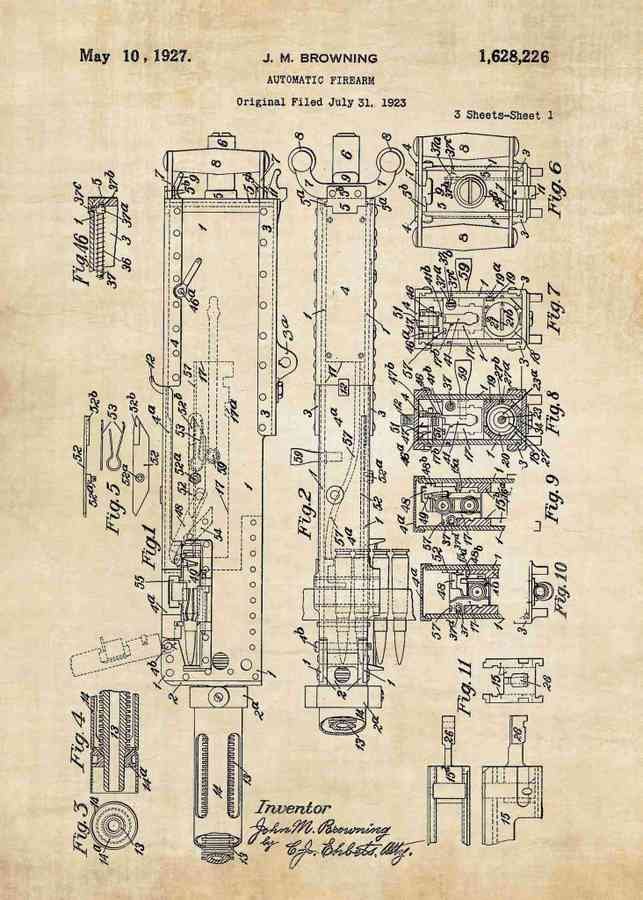 Patent Blueprint m2 browning machine gun 3 A4 Photo Print