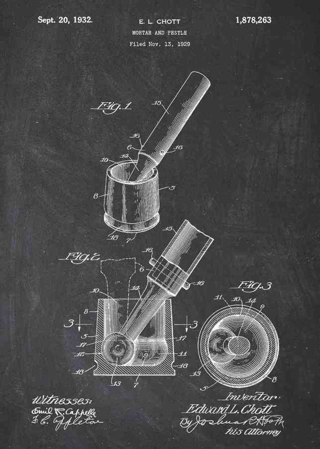 Patent Blueprint mortar and pestle A4 Photo Print