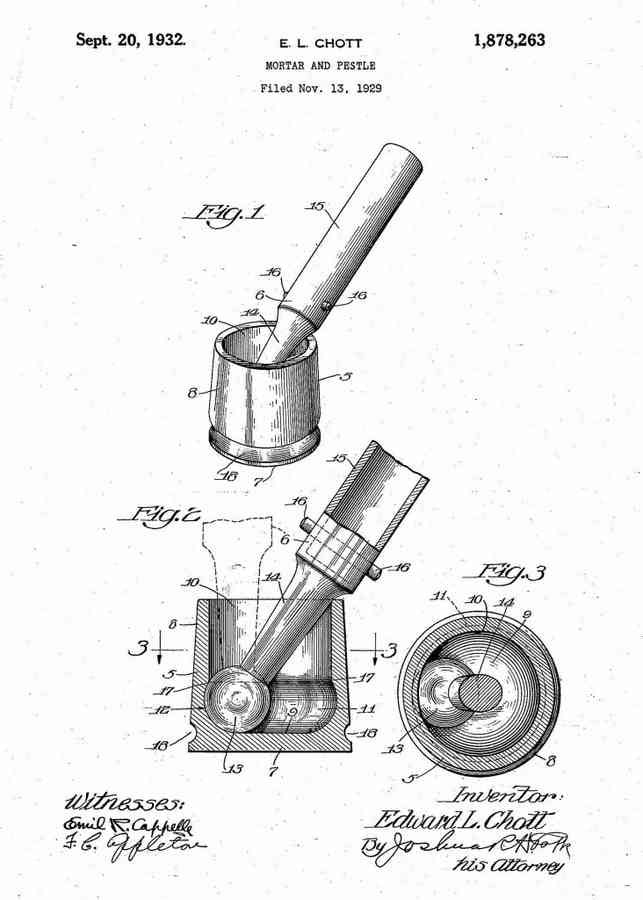 Patent Blueprint mortar and pestle 4 A4 Photo Print