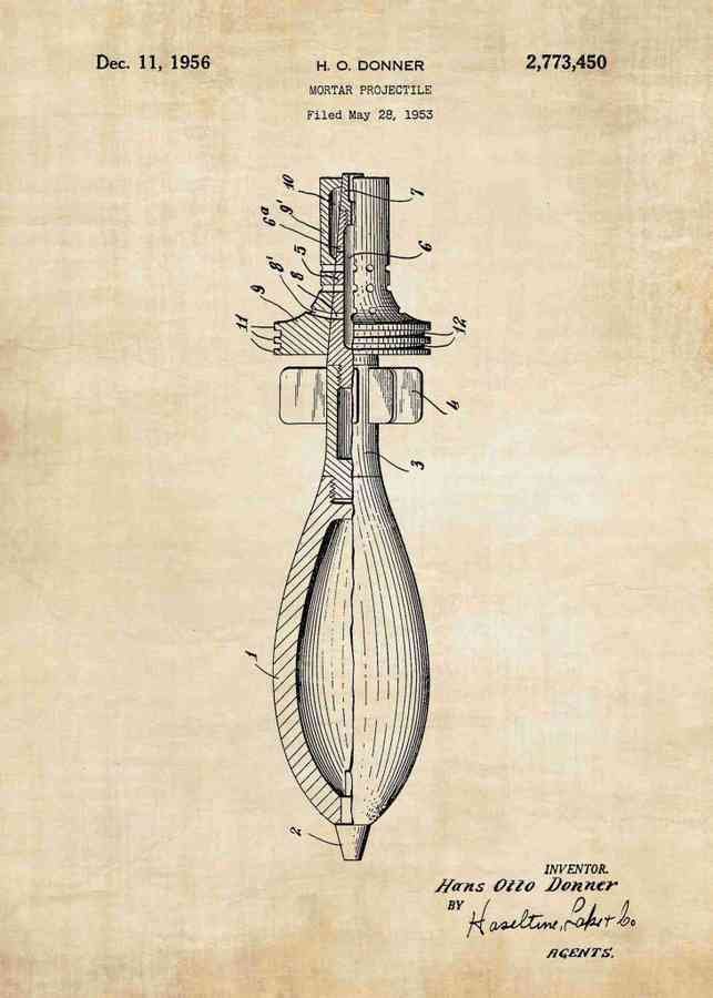 Patent Blueprint mortar shell A4 Photo Print