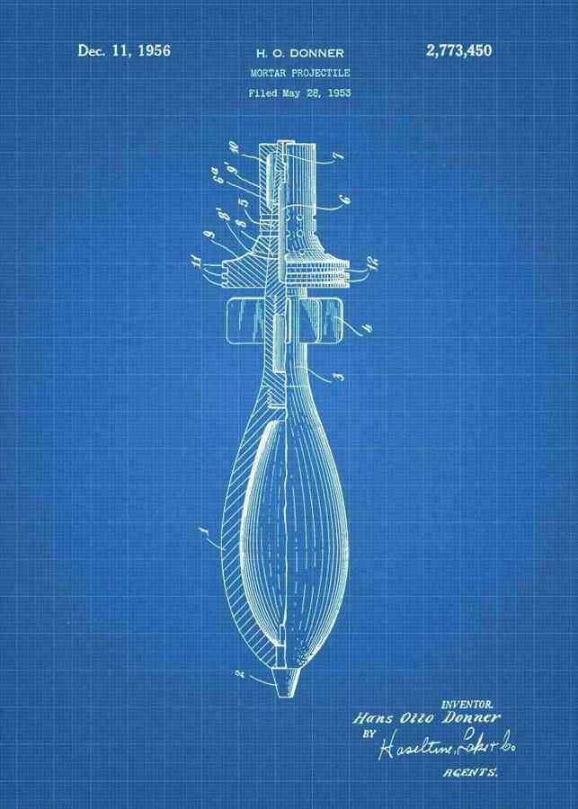 Patent Blueprint mortar shell 3 A4 Photo Print