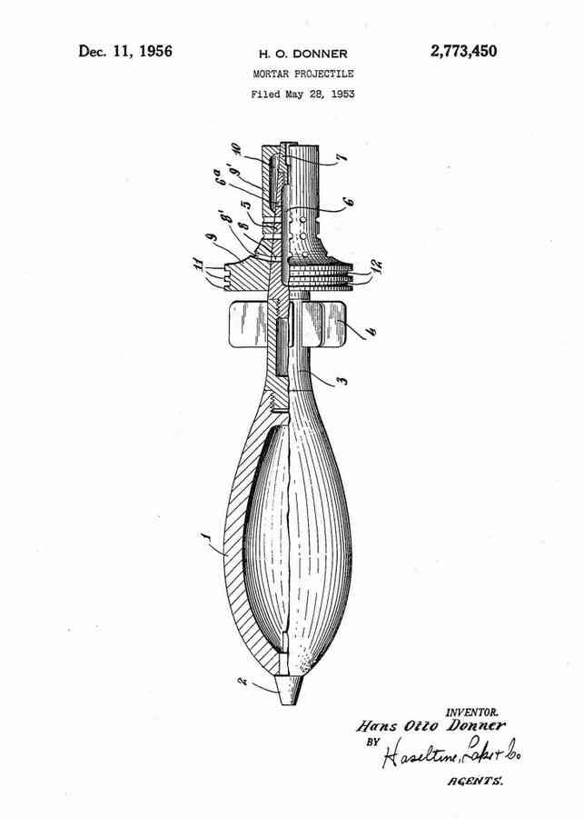 Patent Blueprint mortar shell 4 A4 Photo Print
