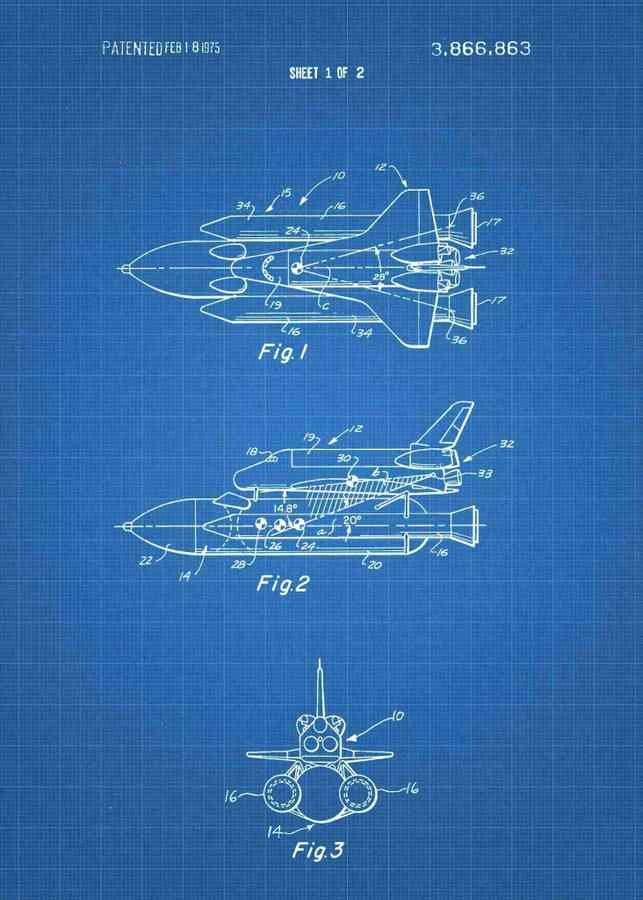 Patent Blueprint nasa space shuttle 3 A4 Photo Print