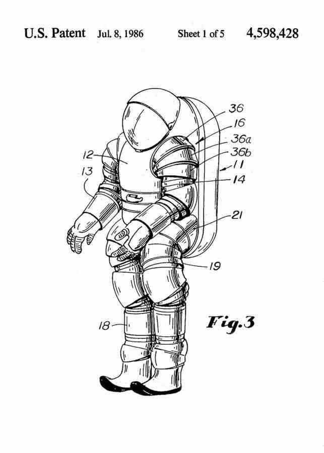 Patent Blueprint nasa space suit 3 A4 Photo Print