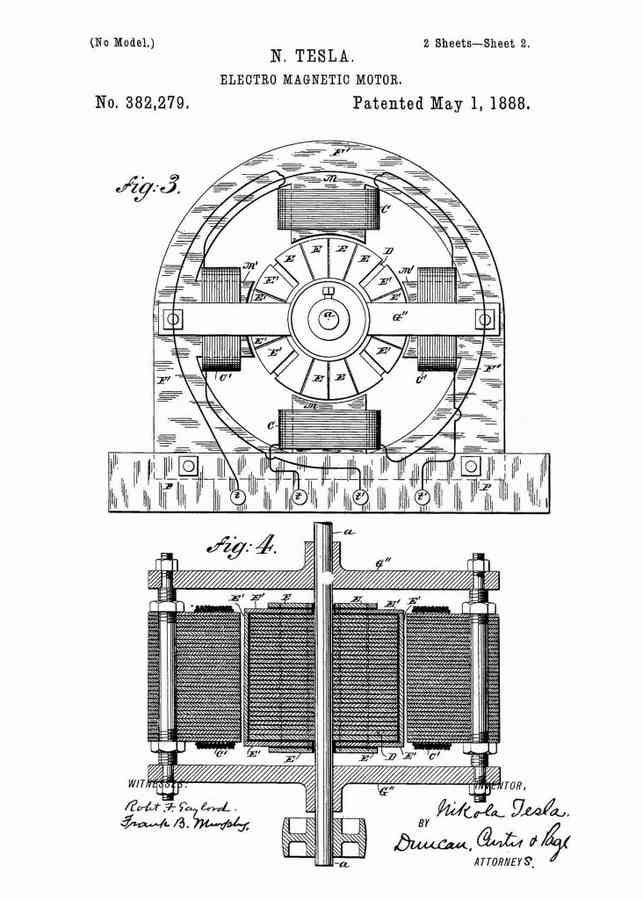 Patent Blueprint nikola tesla invention motor 4 A4 Photo Print