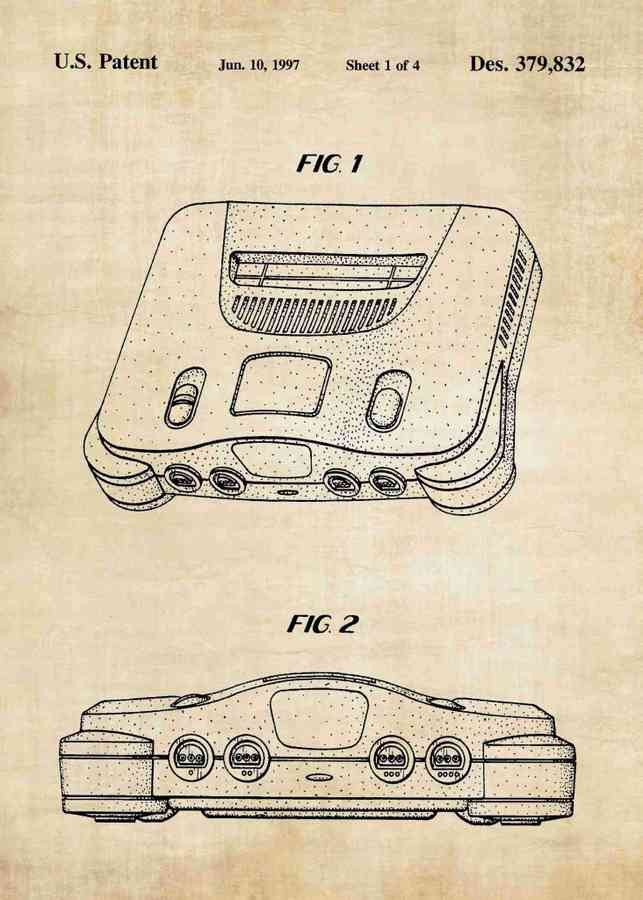 Patent Blueprint nintendo 64 game console A4 Photo Print