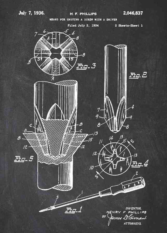 Patent Blueprint phillips head screwdriver A4 Photo Print