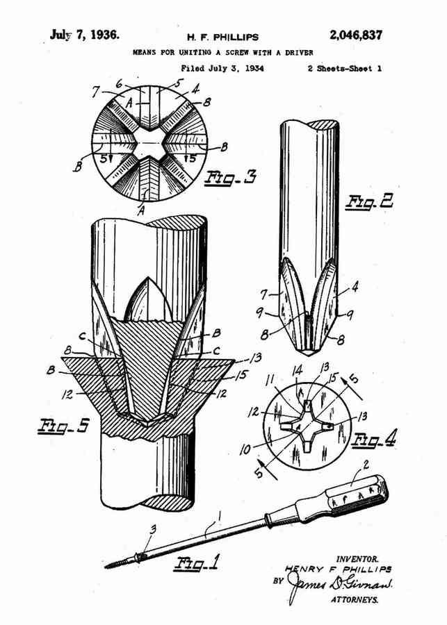 Patent Blueprint phillips head screwdriver 4 A4 Photo Print